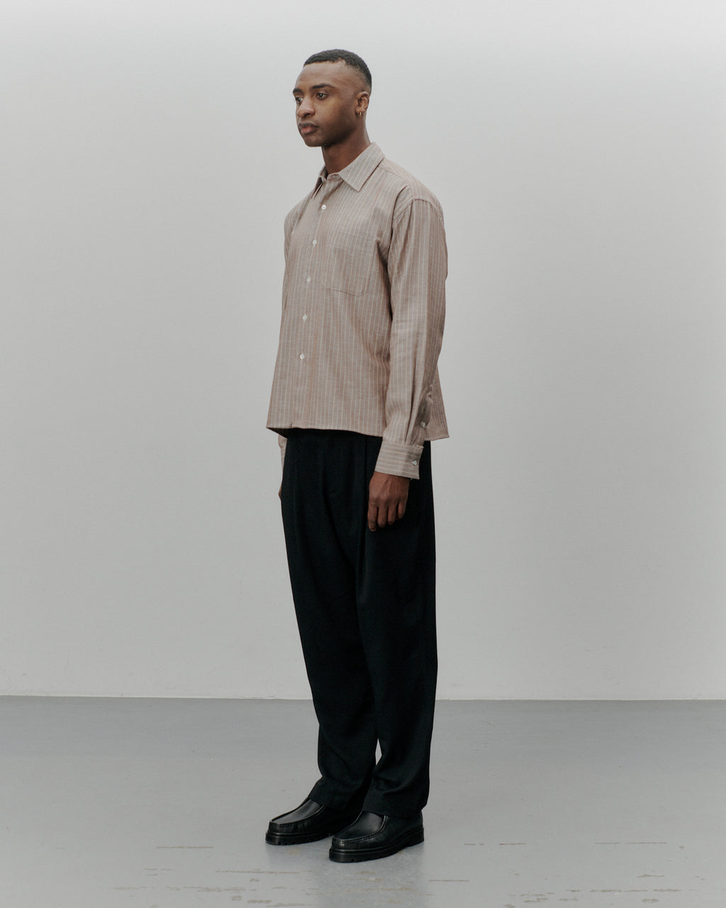 FLAT SHIRT _ BROWN/CREAM STRIPE